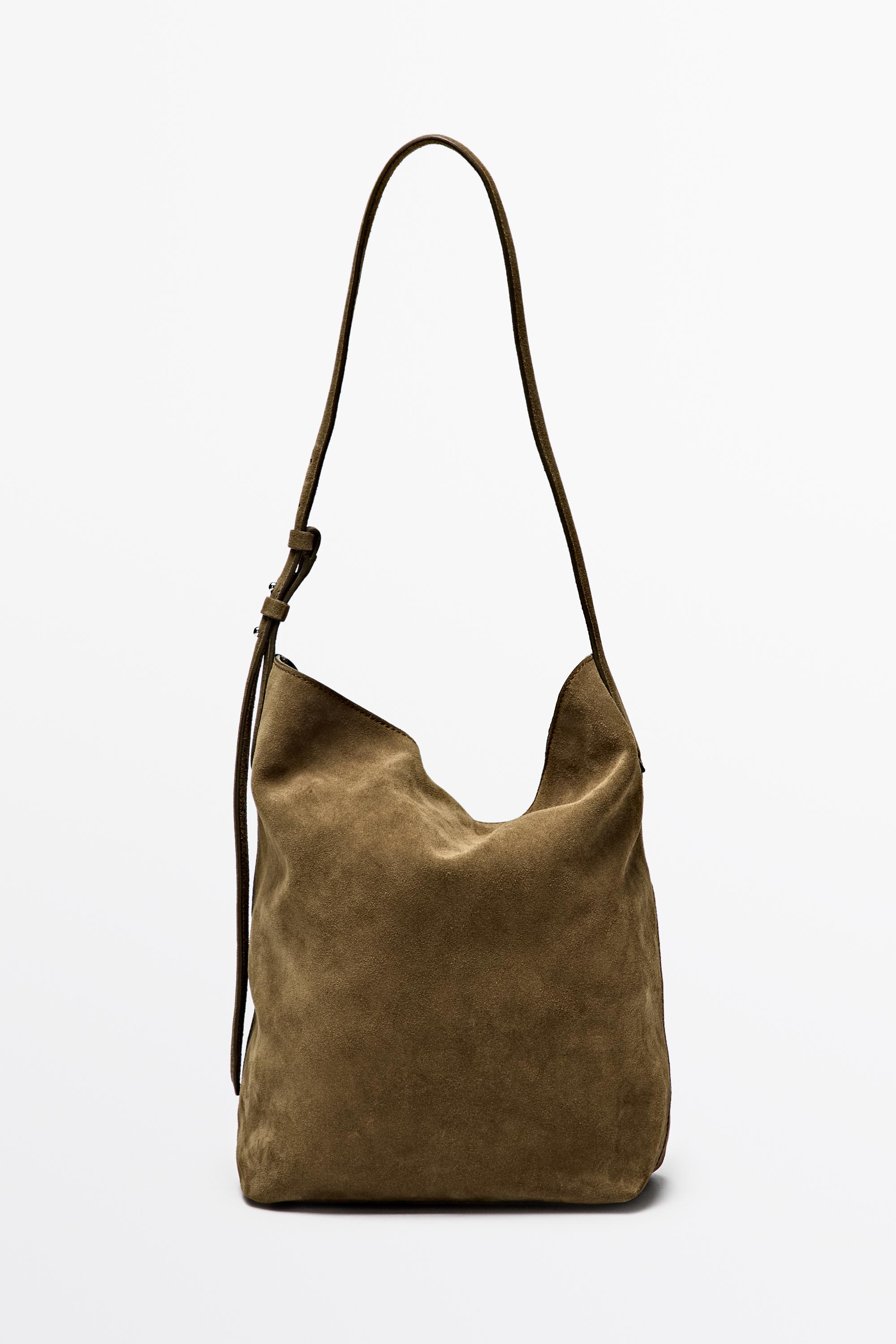 Distressed split suede leather bucket bag